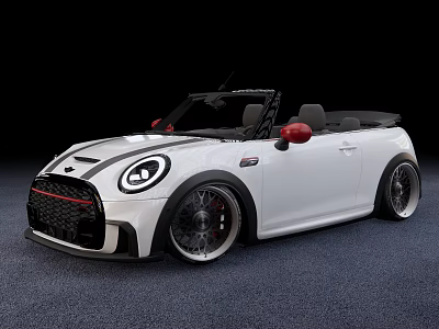 White Mini Convertible Car With Red Side Mirrors And Black Alloy Wheels 3d model