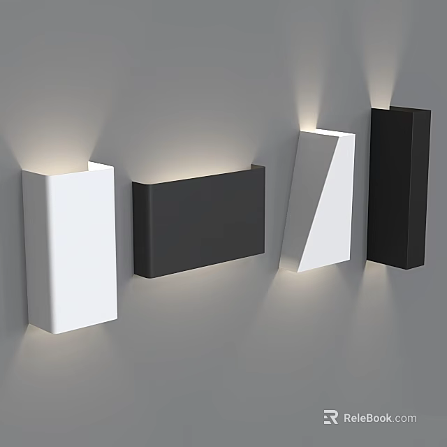 Modern Black and White Geometric Wall Lamps Mounted On Gray Wall With Illuminated Light 3d model 