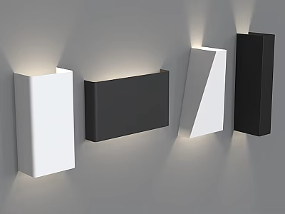 Modern Black and White Geometric Wall Lamps Mounted On Gray Wall With Illuminated Light 3d model