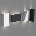 Modern Black and White Geometric Wall Lamps Mounted On Gray Wall With Illuminated Light