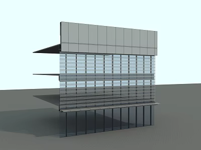 Contemporary Building Facade Featuring Glass Curtain Wall And Horizontal Metal Frames 3d model
