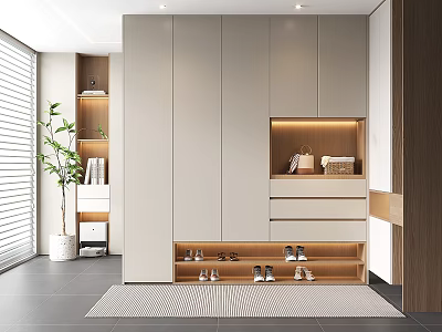 Modern Minimalist Entryway Shoe Cabinet With Built In Lights And Multifunctional Entrance Storage Design 3d model