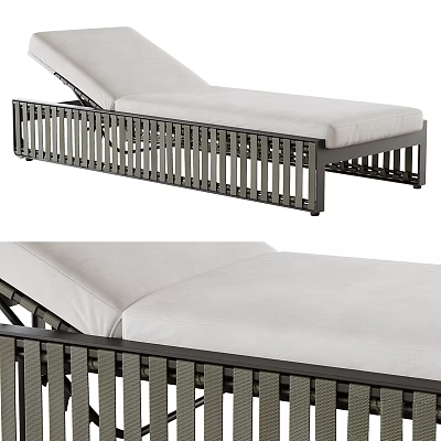 Outdoor Modern Lounge Chair With Slatted Metal Frame And White Padded Cushion 3d model
