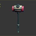 3D Rendered Hammer Shaped Weapon With Red Cylindrical Parts Green Knob And White Ring Handle