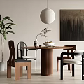 Middle ancient dining table and chair combination plant potted chandelier 3d model