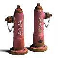 Two Pink Inflatable Fire Hydrant Airblown Models With Chinese Characters And Chains