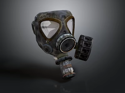 Vintage Weapon Gas Mask With Military Design And Attached Filter Component 3d model