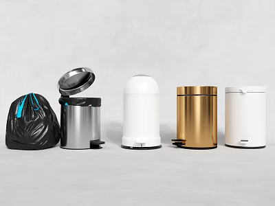 Stylish Public Facility Trash Bins With Open Lid Multiple Colors And Materials 3d model