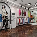 Stylish Clothing Store Interior With Mannequins Hanging Clothes And Herringbone Floor