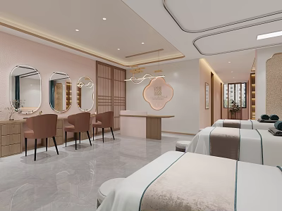 Modern SPA Sauna Interior Design With Massage Beds Mirrors Chairs And Elegant Decor 3d model