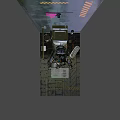 Metallic Toilet With Robot Seated On And Blue Lighting In Dark Room