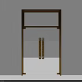 Modern Gold Framed Swing Door With Clear Glass Panel And Decorative Handles