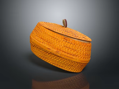 Yellow Woven Storage Box With Lid And Wooden Handle For Home Organization 3d model