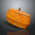 Yellow Woven Storage Box With Lid And Wooden Handle For Home Organization
