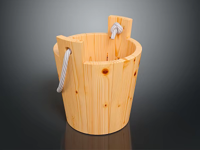 Wooden Bucket With Natural Wood Grain And Rope Handles For Daily Living 3d model