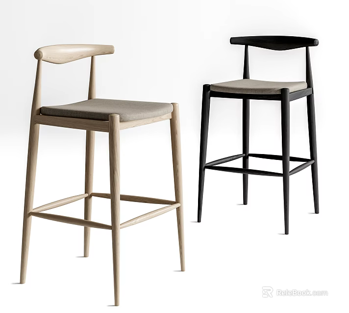 Modern Bar Stools With Light Wood And Black Frames Soft Padded Seats 3d model 