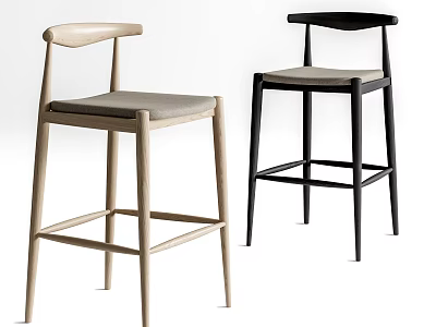 Modern Bar Stools With Light Wood And Black Frames Soft Padded Seats 3d model