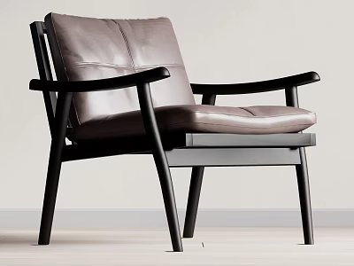 Modern Minimalist Leather Leisure Chair with Armrests and Black Frame 3d model