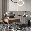 Modern Accent Chair Interior Featuring Circular Lighted Decor Side Table Pampas Grass And Textured Rug