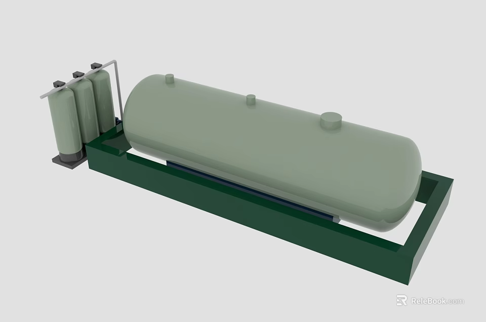 Industrial Green Storage Tank System With Two Cylindrical Tanks On Metal Frame Base 3d model 