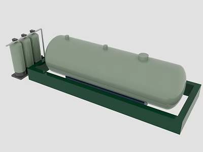 Industrial Green Storage Tank System With Two Cylindrical Tanks On Metal Frame Base 3d model