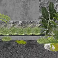 Modern Courtyard Garden Featuring Gray Wall Black Gravel Tall Plants Stones And Lanterns