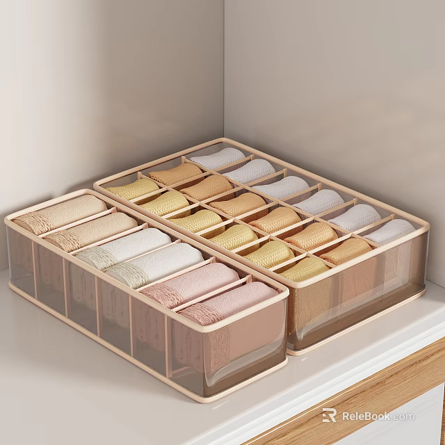 Drawer Storage Boxes With Transparent Divided Sections For Organizing Clothes Underwear Socks 3d model 