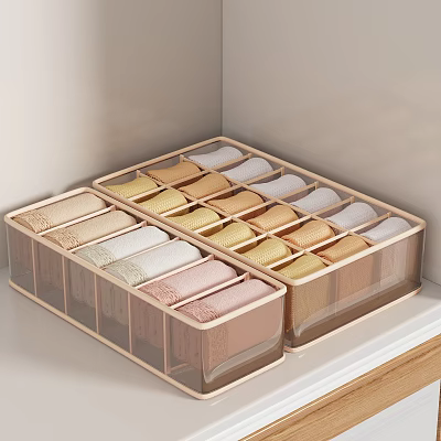Drawer Storage Boxes With Transparent Divided Sections For Organizing Clothes Underwear Socks 3d model