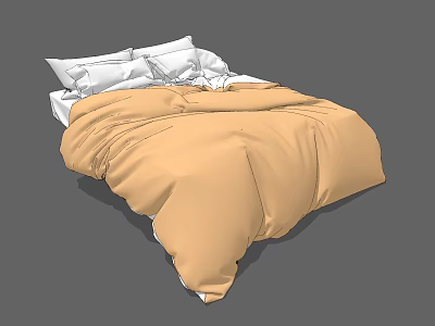 Double Bed With Beige Comforter And White Pillows In Bedroom Setup 3d model