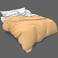 Double Bed With Beige Comforter And White Pillows In Bedroom Setup 3d model