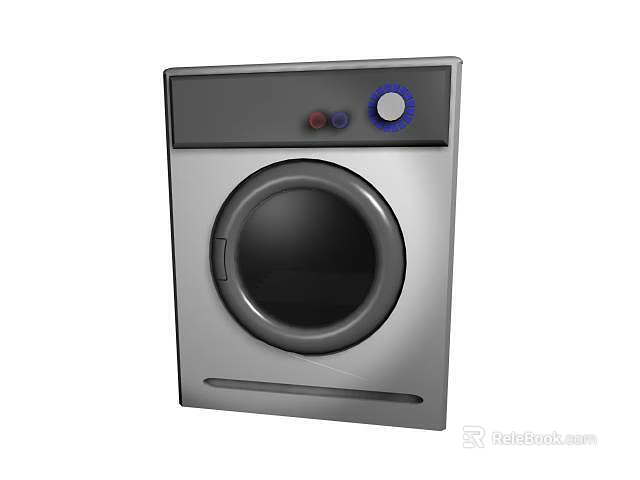 Modern Stainless Steel Front Load Washing Machine With Control Panel And Blue Knob 3d model 