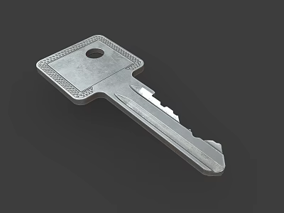 Metal Key Shaped Jewelry Accessory With Square Head Engraved Details And Notched Blade 3d model