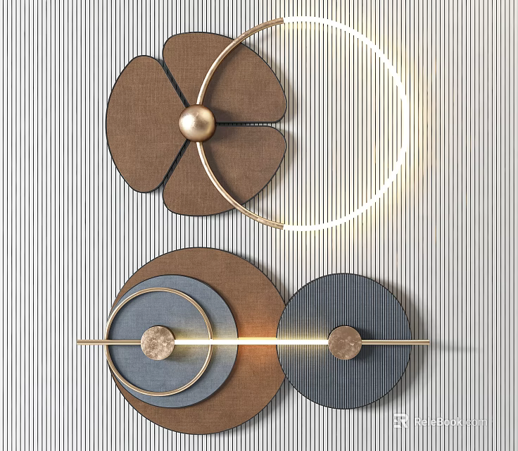 Flower Shaped And Circular Design Wall Decor With Gold Accents On Striped Wall 3d model 