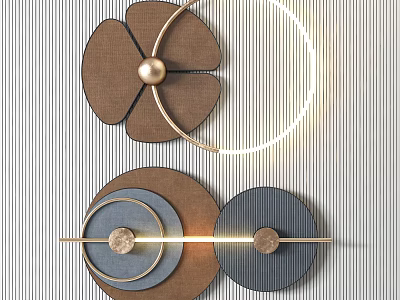 Flower Shaped And Circular Design Wall Decor With Gold Accents On Striped Wall 3d model