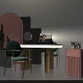 Elegant Beauty Display Setup With Pink Arched Grid Gray Steps Mirror Chair And Cosmetics