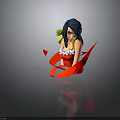 Blue Haired Female Character In White Flower Outfit With Green Snake Red Ribbon And Red Heart
