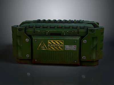 Sturdy Green Storage Box With Caution Sign And Metal Parts For Home Storage Use 3d model