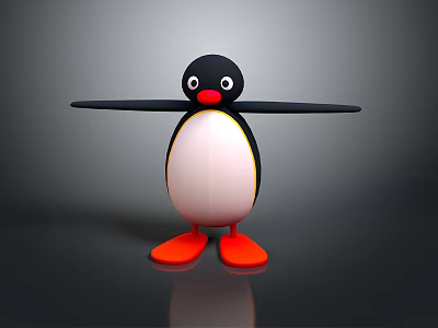 Penguin 3D Model With Black Body White Belly Red Beak Orange Feet And Outstretched Arms 3d model