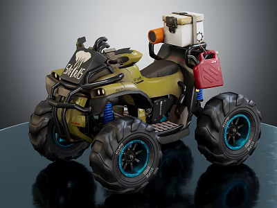 Military Green All Terrain Vehicle with Large Tires Red Fuel Can and White Storage Box 3d model