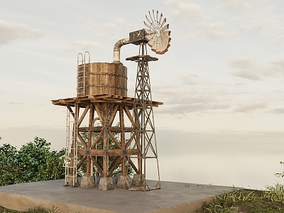 Modern water tower windmill lookout landscape sketch farmhouse farm photo device game scene 3d model