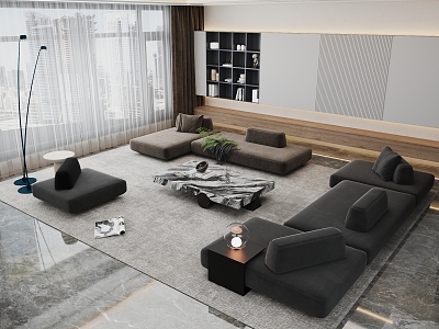 Living room sofa combination corner sofa multi-person sofa coffee table carpet single sofa 3d model