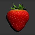 Fresh Red Strawberry with Green Leaves Plump Texture and Yellow Seeds on Dark Background