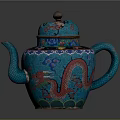 Chinese Traditional Teal Teapot With Intricate Red Dragon Design And Colorful Decorations