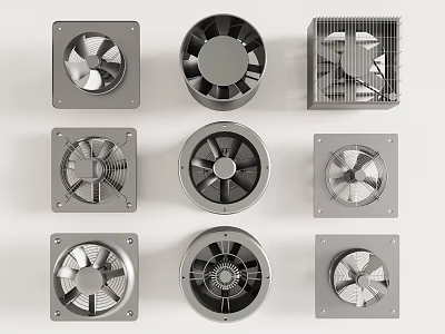 Different Types Of Industrial Ventilation Fans With Metal Structures And Designs 3d model