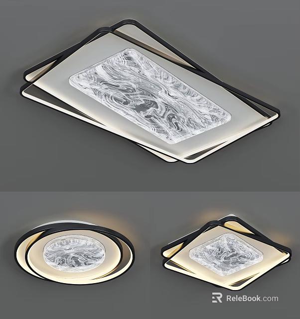 Modern Lighting Combinations With Square And Round Marble Pattern Panels For Interior Design 3d model