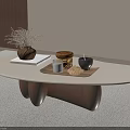 Modern Coffee Table with Light Top and Wooden Legs Featuring Vase Tray Mugs and Decor