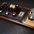 Elegant Brown Tea Set With Multiple Cups Teapot And Decorative Wooden Tray