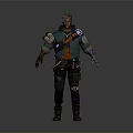 Detailed 3D Cyberpunk Character Model With Blue Jacket Mechanical Arm And Braided Hair