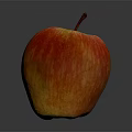 Fresh Red and Yellow Striped Apple With Stem on Dark Background Showing Reflection