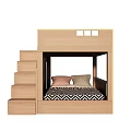 Wooden Bunk Bed with Ladder Stairs Storage Drawers Upper Window and Lower Bed Pillows